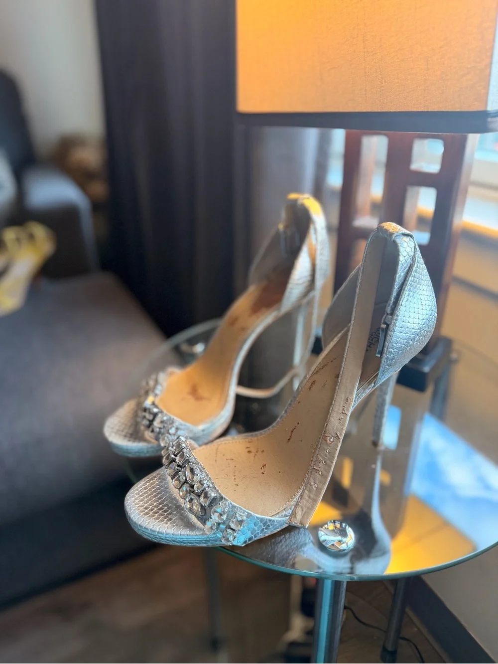 Michael Kors Silver Embellished Snake-Texture Stiletto Sandals